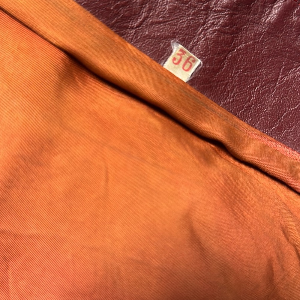 “J B Leather Corp” dark ruby red / brown style leather jacket - Picture 8 of 9